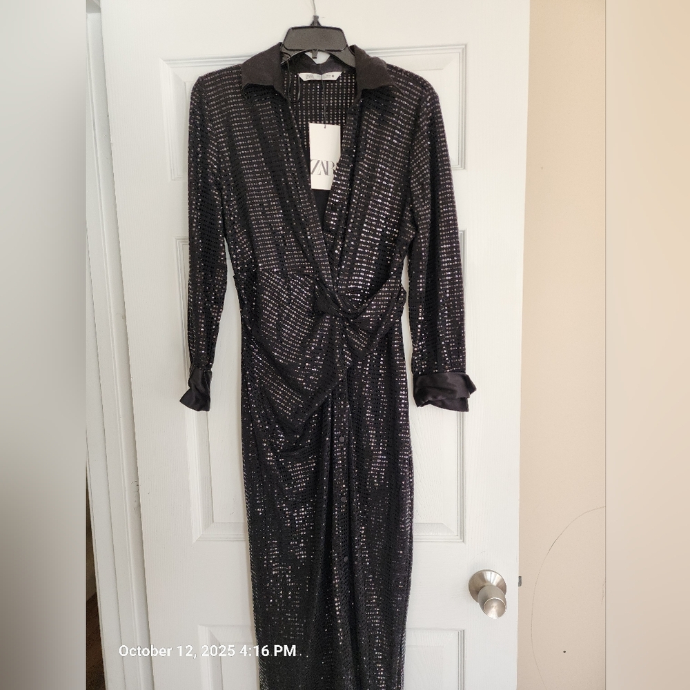 Zara Black Sequin Midi Dress